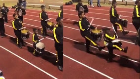 Gifted 5-year-old plays alongside high school drumline, has been with the band for two years 