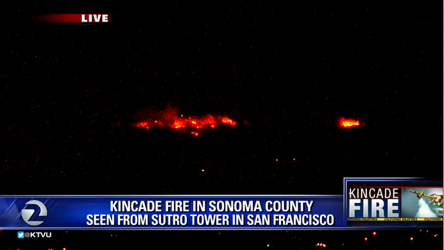 Kincade Fire seen from camera atop San Francisco Sutro Tower