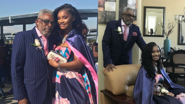 Adorable grandpa wears matching suit for prom photos with dateless granddaughter