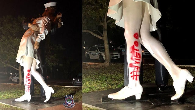 Sarasota's 'Unconditional Surrender' statue vandalized with '#MeToo' phrase