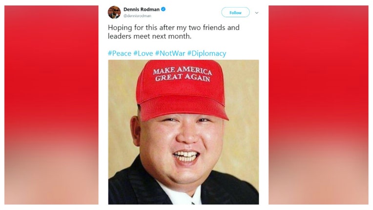 Dennis Rodman Tweets Photo Of Kim Jong Un Wearing Trump Maga Hat