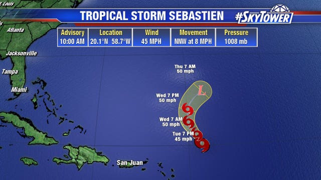 Tropical Storm Sebastien forms in Atlantic; no threat to U.S.