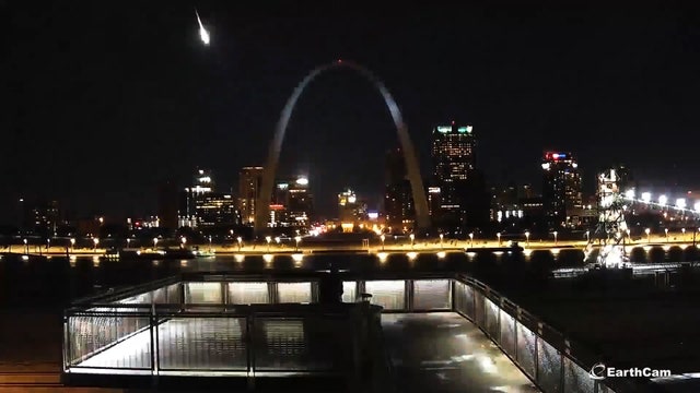 Meteor lights up the sky over the Gateway Arch in St. Louis