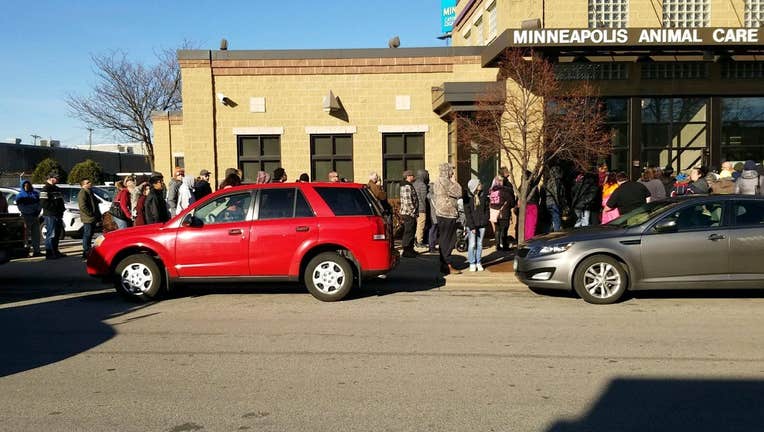 A line of people wrapped outside the Minneapolis Animal Care and Control on Friday, November 22, 2019.