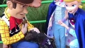 Service dog cuddles up to Woody and Bo Peep at Disney in heartwarming video