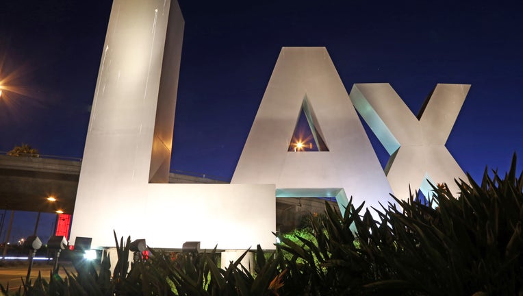 LAX sign at the Century Boulevard entrance to Los Angeles International Airport. (Photo by: Ken Ross/VW Pics/Universal Images Group via Getty Images)