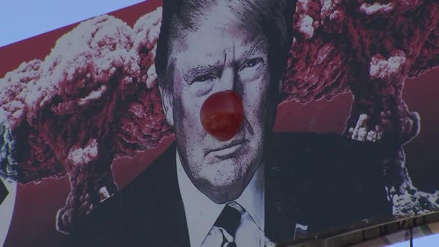 3D red nose placed on Trump billboard in downtown Phoenix