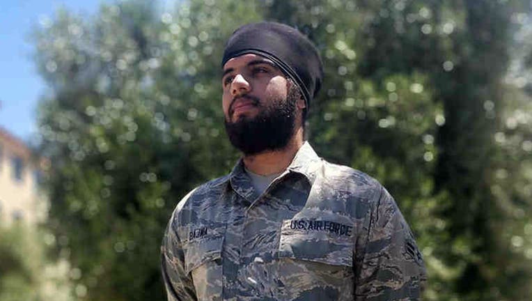 Airman 1st Class Harpreetinder Singh Bajwa was granted an historic religious accommodation by the Air Force allowing him to wear a turban, beard, and unshorn hair in keeping with his Sikh faith. (ACLU)