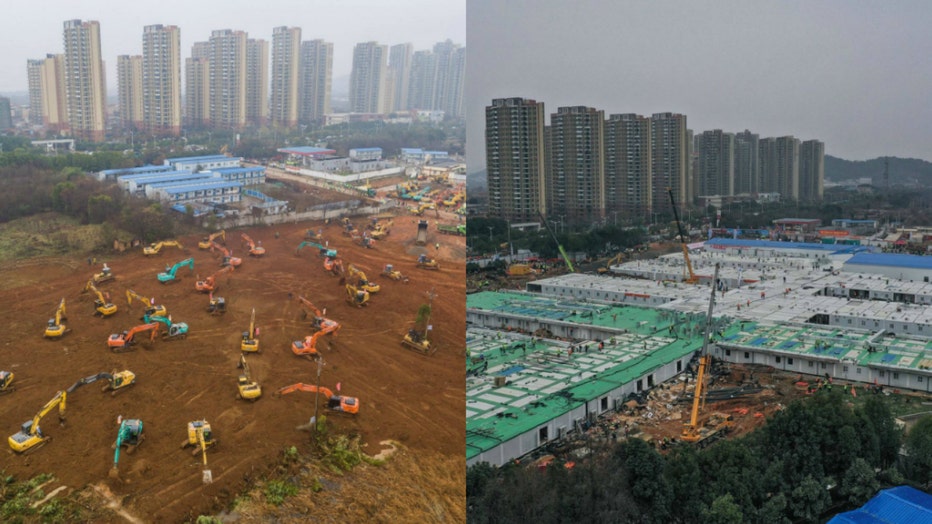 Built in 10 days, these are before and after photos of Huoshenshan Hospital in Wuhan, China. The hospital will treat patients diagnosed with the coronavirus. (Photos via Getty Images)