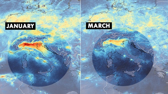Satellite images shows Italy's pollution decrease during coronavirus response