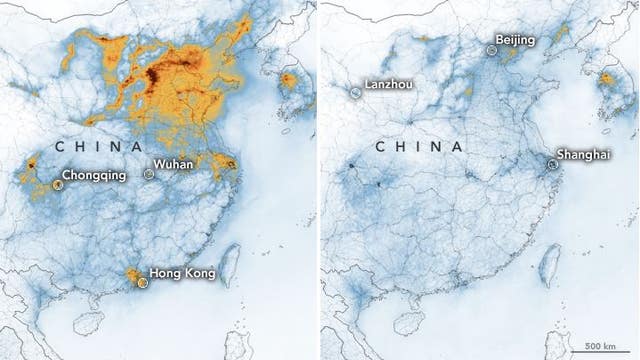 Before-and-after images show how air pollution levels have dropped around the world amid COVID-19 lockdowns
