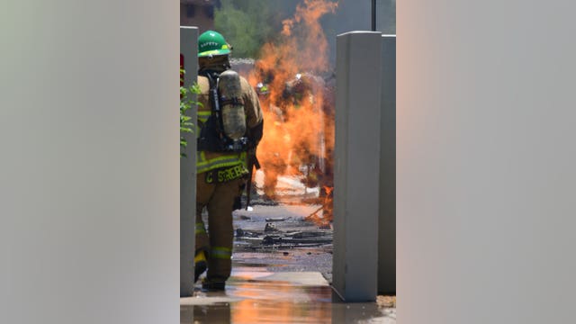 Broken natural gas line catches fire in Scottsdale