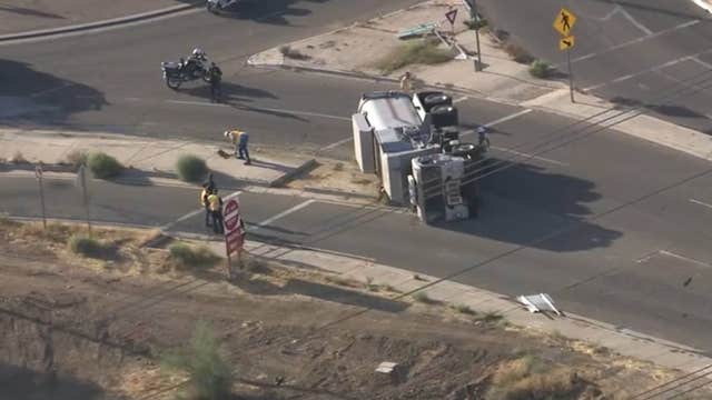 FD: Hazmat crews respond to semi-truck rollover, natural gas leak in Phoenix