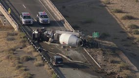 Eastbound I-10 closed near Riggs Road due to cement truck rollover crash