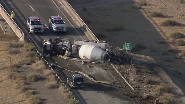 Eastbound I-10 closed near Riggs Road due to cement truck rollover crash