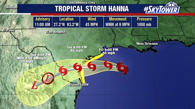 Tropical Storm Hanna approaches Texas as Gonzalo heads for Caribbean Sea