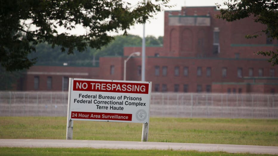 View of a sign outside the Terre Haute Federal Correctional