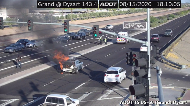 Vehicle fire in Surprise slows traffic as crews work to clear the road