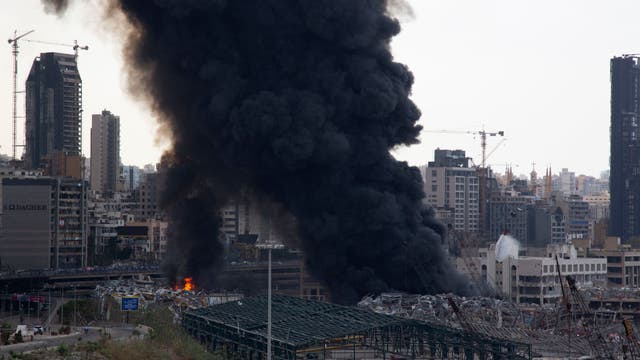 A month after explosion, massive fire breaks out at Beirut port