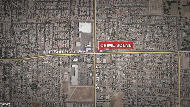 A map showing a shooting that happened in the area of Southern Avenue and 16th Street in the South Phoenix area of Phoenix, Arizona on September 17, 2020