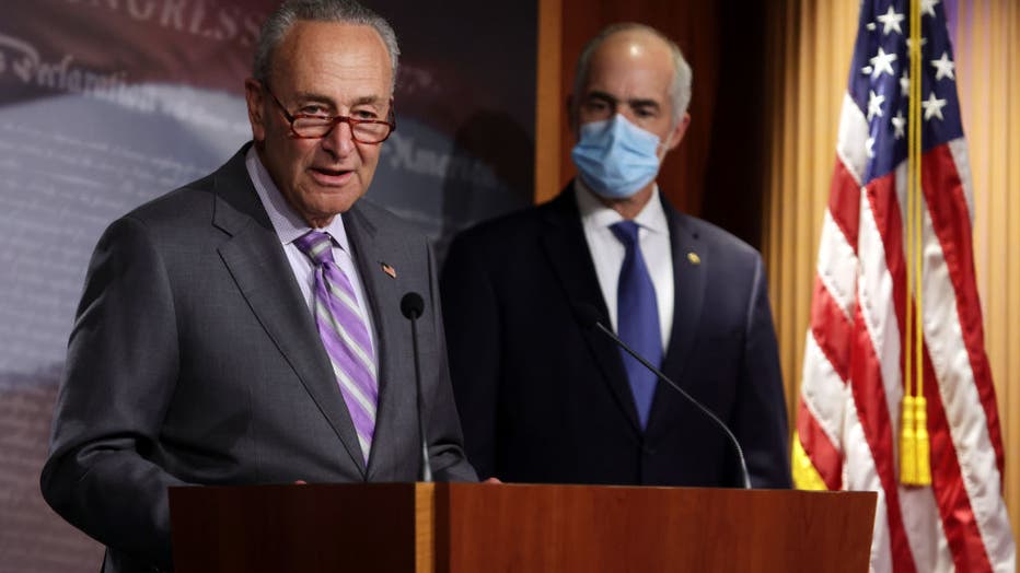 GOP And Democratic Senators Hold Press Conferences At The U.S. Capitol