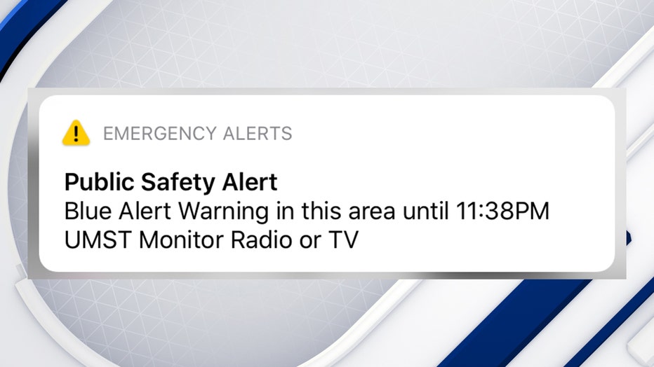 A photo showing a Blue Alert that was sent to a person's iOS device on September 17, 2020