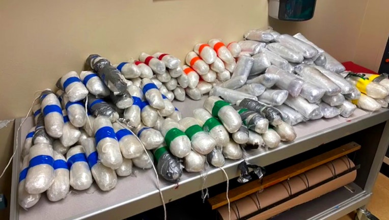 Photo showing various packages of drugs seized during a traffic stop on October 1, 2020 in Arizona's Pinal County 