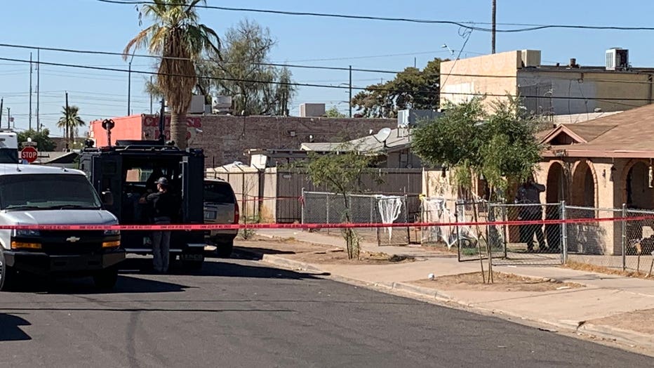 Photo showing the scene of a police shooting involving an armed robbery suspect in Phoenix, AZ