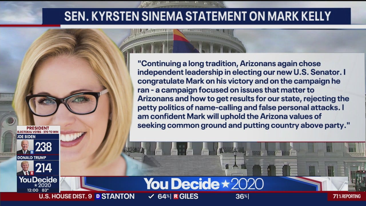 Sen. Kyrsten Sinema releases statement on Mark Kelly's win