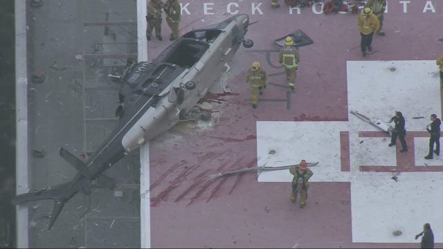 Helicopter carrying donated organ crashes on top of hospital helipad, LAFD says