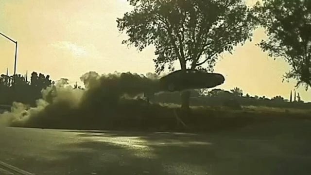 Video: CHP camera catches the moment a car veers off road, goes airborne