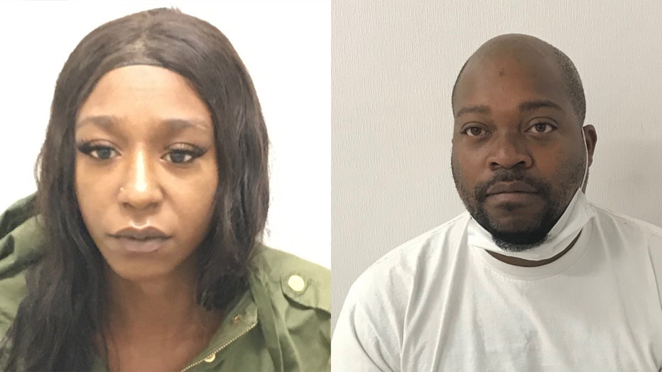 A photo showing a mugshot of Tainisha Lavelle Haynes on the left, and Larry Darnell Williams on the right. Both are accused of multiple offenses in relation to the prostitution of an underage girl