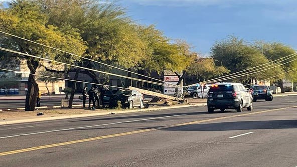 Woman, child critically injured after car crashes into power pole and fire hydrant in Mesa