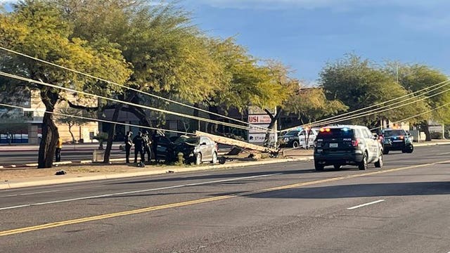 Woman, child critically injured after car crashes into power pole and fire hydrant in Mesa