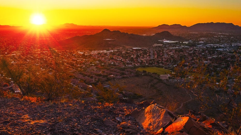 Phoenix city skyline at sunrise