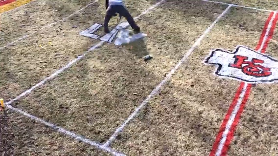 Man excited for Super Bowl 2021 paints miniature version of KC Chiefs’ football field in back yard