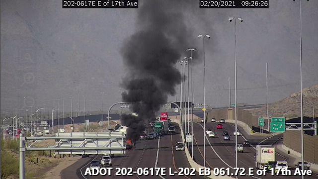 One dead in fiery crash on Loop 202 near 17th Avenue in Phoenix