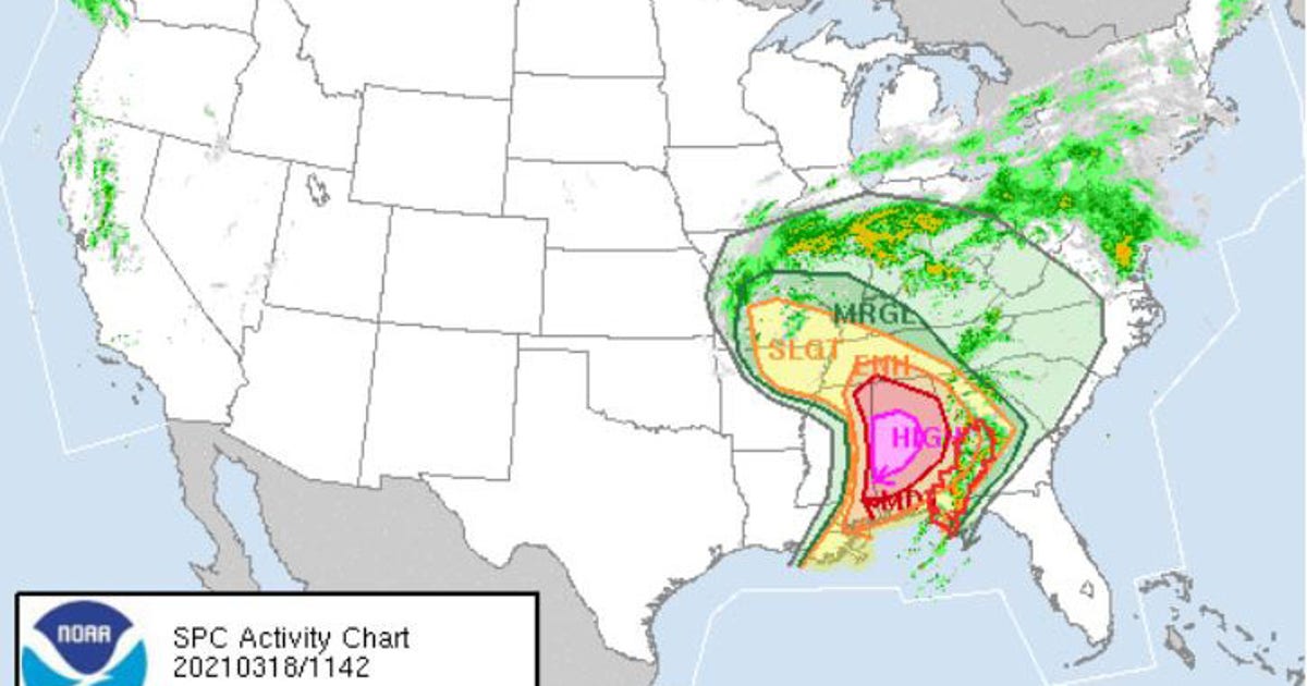 Severe storm threat moves into Southeast US, bringing possible ...