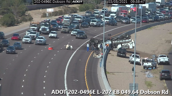 Gas tanker rolls over, spilling fuel on Loop 202 near Dobson