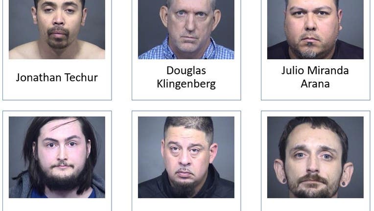 The six suspects arrested as part of an undercover operation targeting child sex crimes and human trafficking.