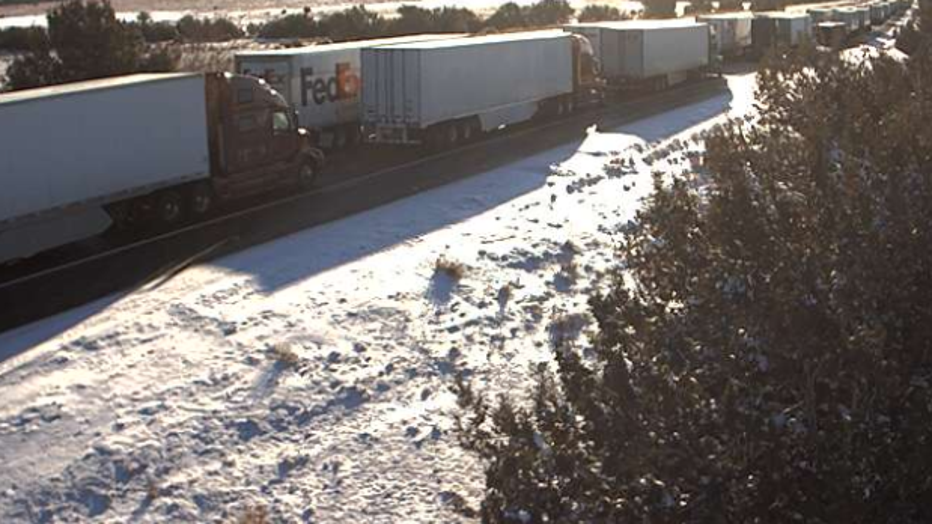 Line of semi trucks on the I-10