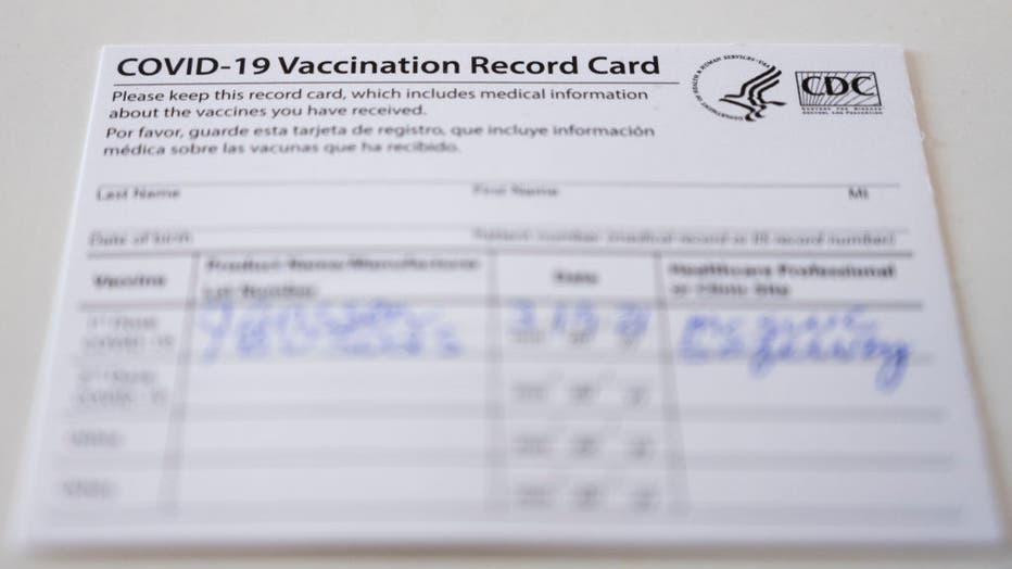 FILE - A COVID-19 vaccination record card issued by the U.S. Centers for Disease Control (Photo By Bill Clark/CQ-Roll Call, Inc via Getty Images)