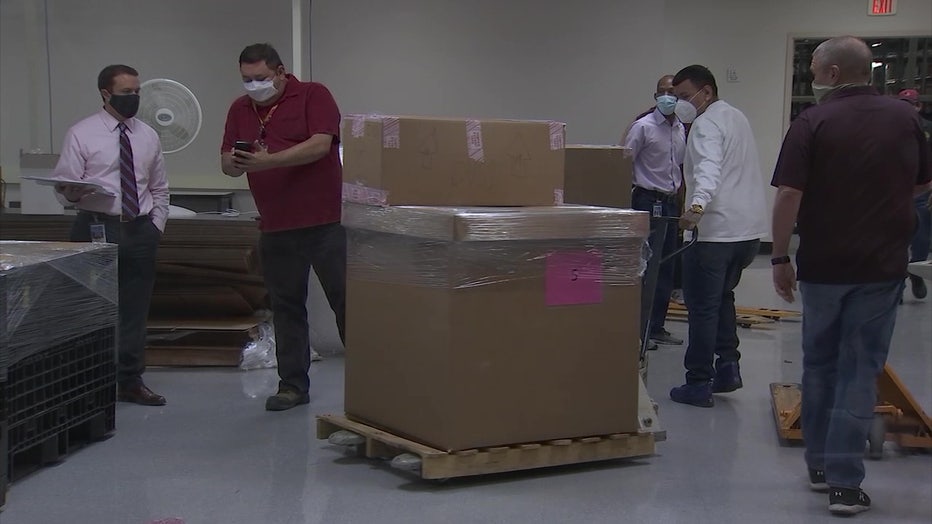 Voting machines packed for moving to Veteran Memorial Coliseum