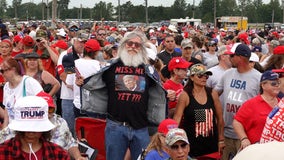 Crowds gather to watch Former President Trump at rally Saturday night in Ohio