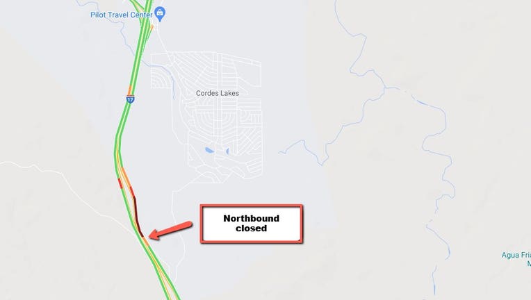 A map showing the location of the closure on I-17.
