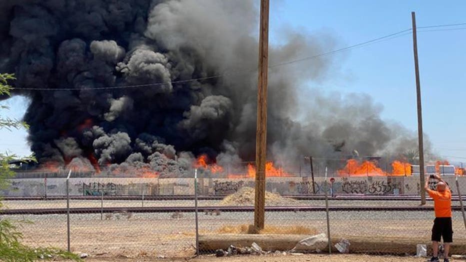 Scene of a recycling yard fire