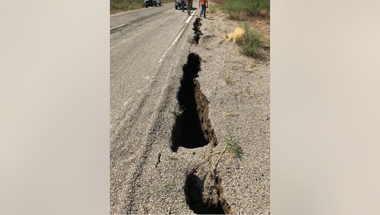 One of the fissures that developed on US 191 south of Willcox due to recent rainstorms. US 191 photo 1 One of the fissures that developed on US 191 south of Willcox due to recent rainstoms.