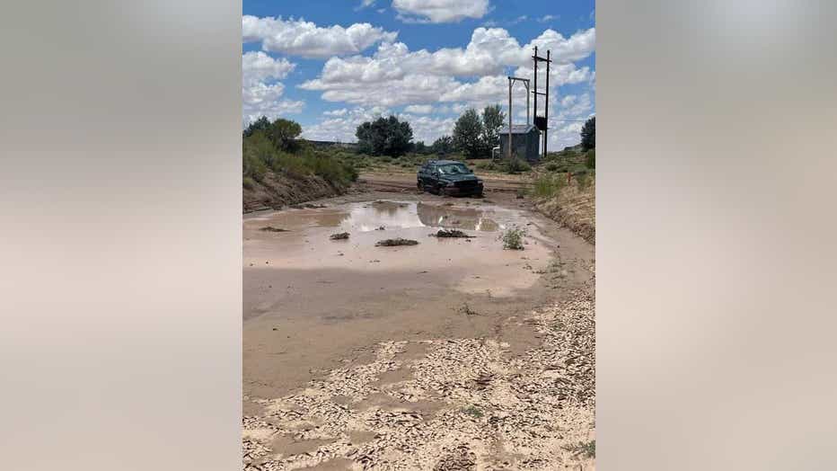 Flooded road in Navajo Nation. Photo courtesy of Wallace James Jr.