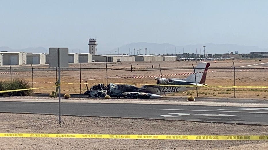 A photo of the plane crash at Chandler Municipal Airport.