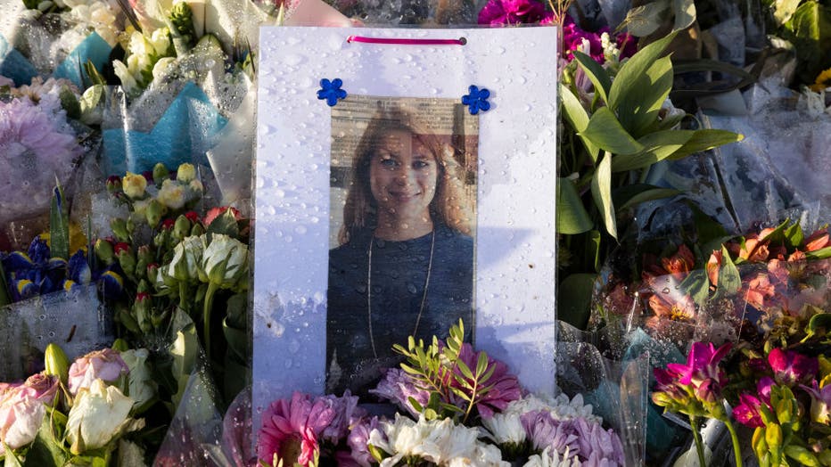 Flowers Surround The Bandstand Memorial To Murdered Sarah Everard